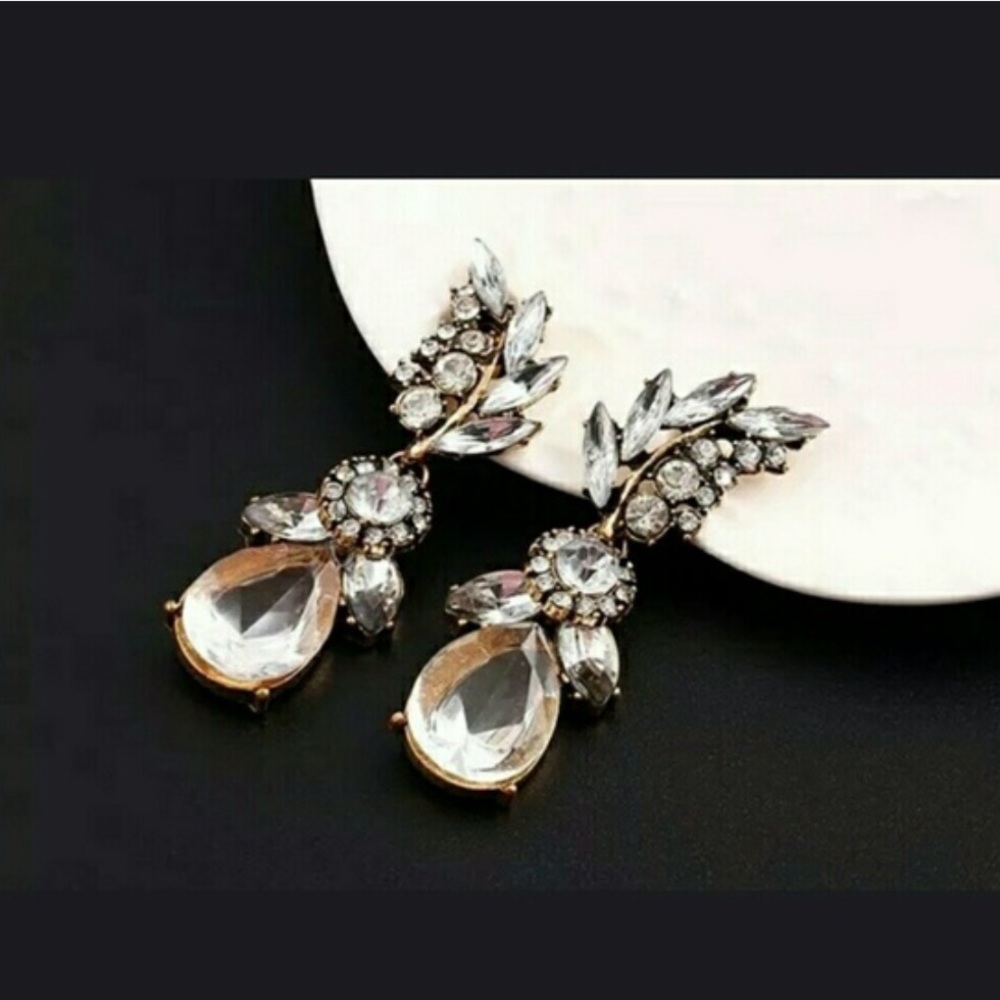 White Crystal Leaf Earrings